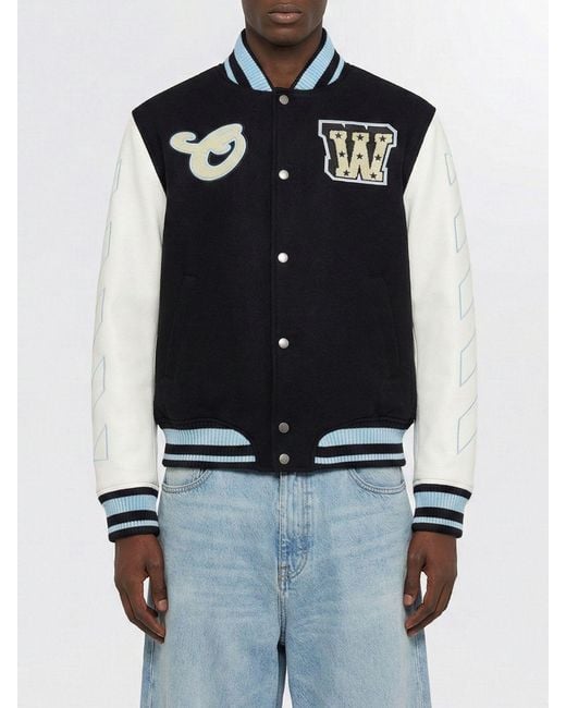 Off-White c/o Virgil Abloh Blue Wool Blend Varsity Jacket for men