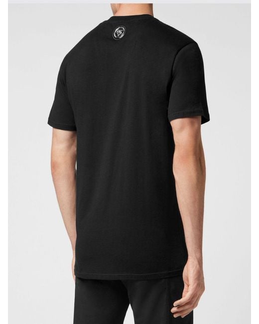 Philipp Plein Black Slim Fit Cotton T-Shirt With Graphic Print And Tone-On-Tone Logo for men