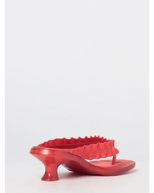 Melissa X Ganni Red Ruched Pvc Thong Sandals With Low Heel