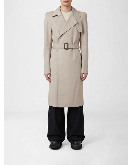 Rick Owens Natural Double Breasted Stretch Cotton Trench Coat for men