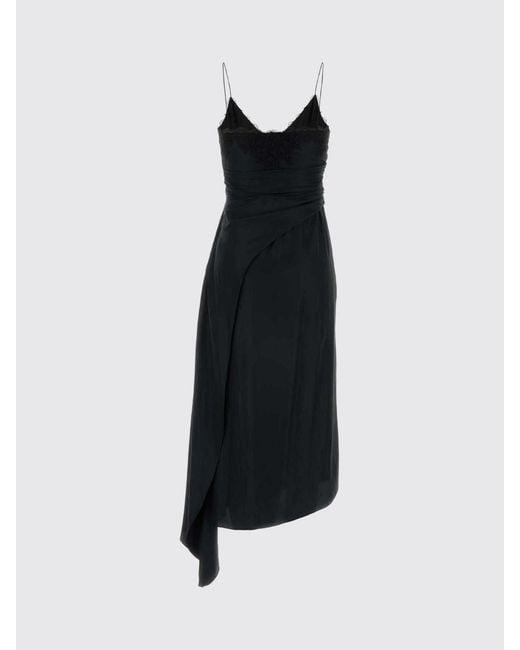 Moschino Black Satin Slip Dress With Lace Inserts