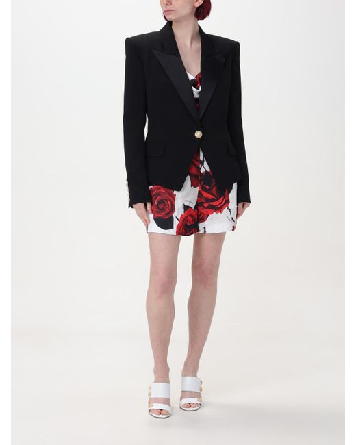 Balmain Red Rose-Print Satin Shorts