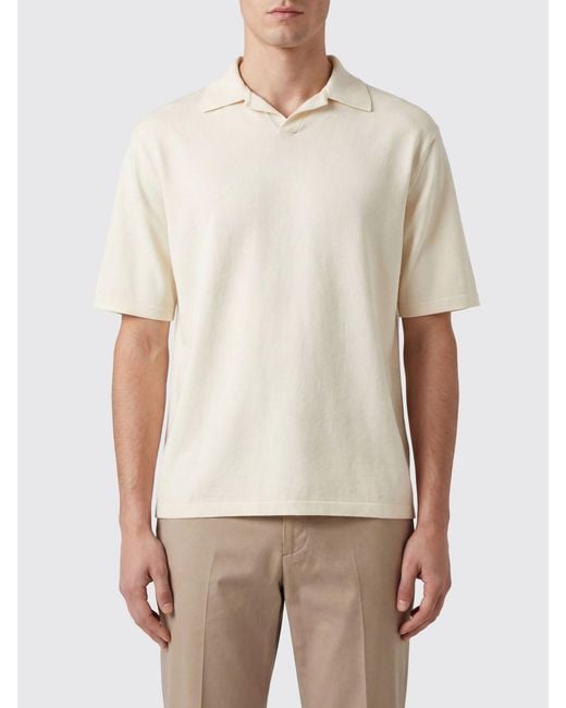Auralee Natural Short-Sleeved V-Neck Silk Polo Shirt for men