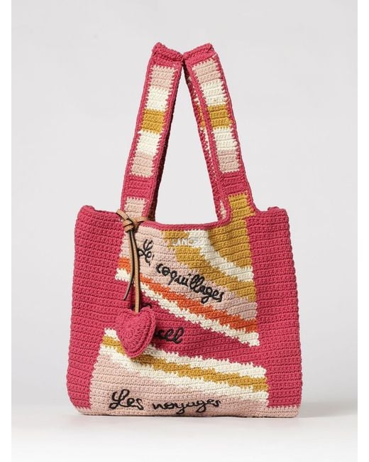 Lancel Red Summer Mania Crochet Cotton Bag