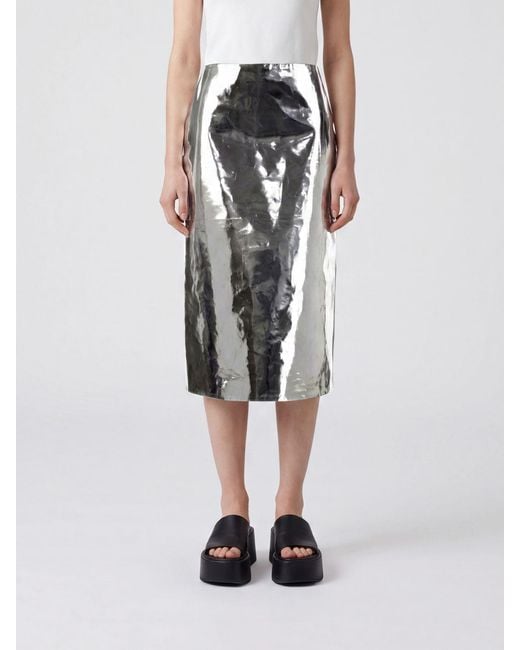 Jil Sander Metallic High-Waisted Laminated Leather Midi Pencil Skirt