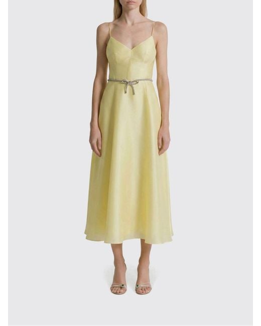 Alberta Ferretti Yellow Silk Organza Midi Dress