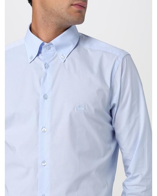 Etro Blue Solid Poplin Shirt for men