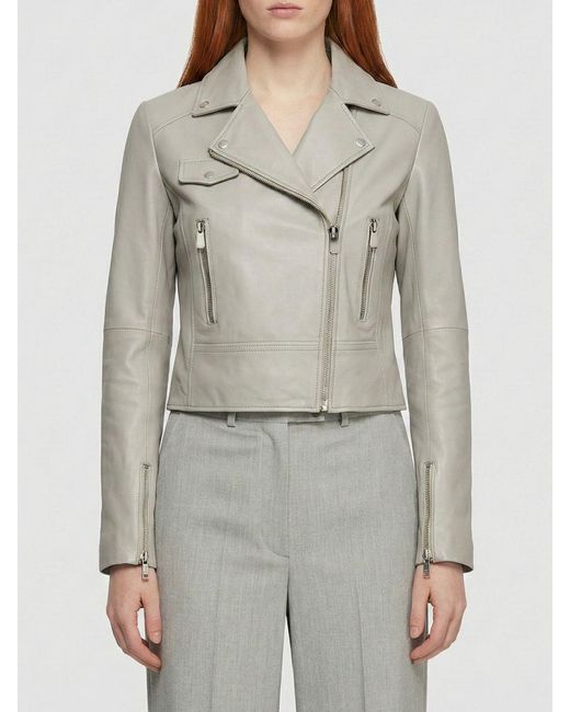 Pinko Gray Faux Leather Biker Jacket