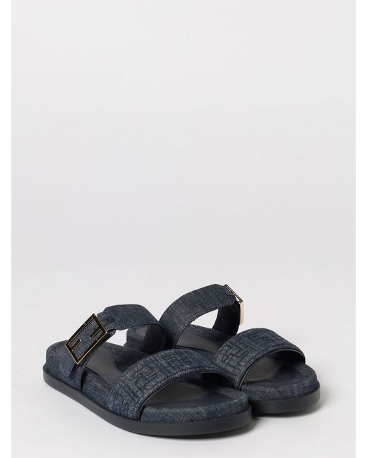 Fendi White Feel Denim Sandals With Ff Jacquard Monogram