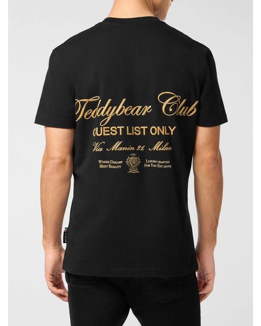 Philipp Plein Black Slim Fit Teddy Bear Print Cotton T-Shirt With Contrast Logo for men