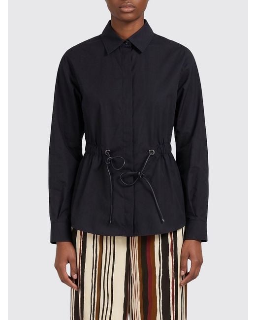 Max Mara Blue Cotton Shirt With Drawstring