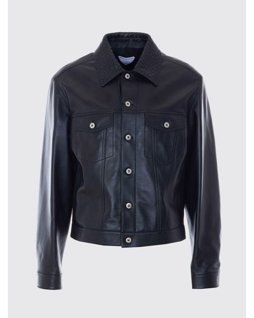 Bottega Veneta Black Leather Shirt Jacket for men