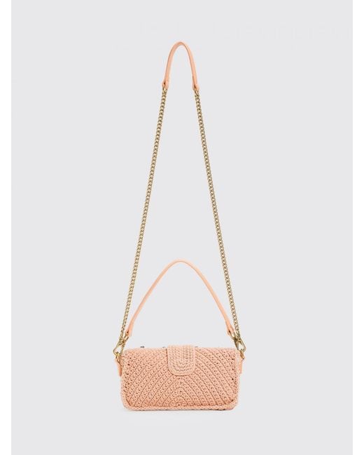 Twinset Natural Crochet Cotton Bag With Rhinestones