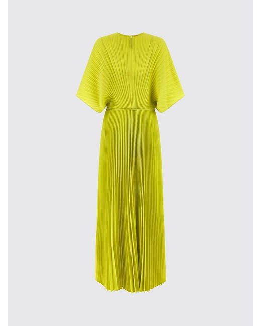 Twinset Yellow Pleated Crêpe Long Dress