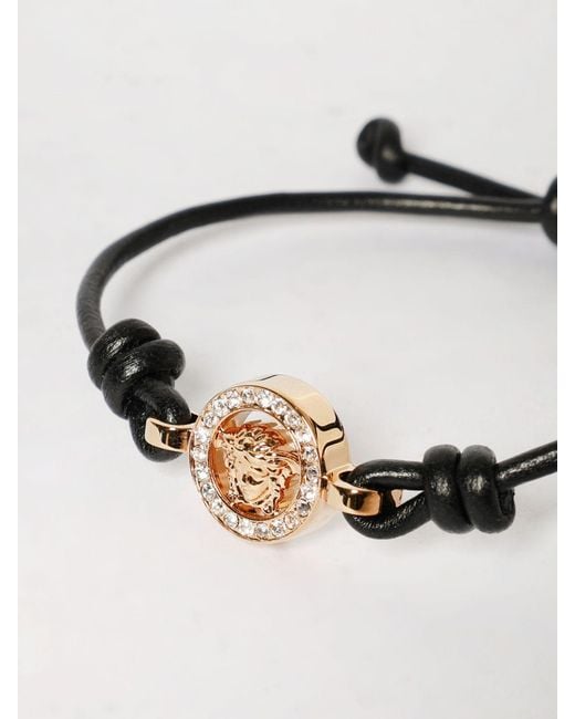 Versace Black Medusa Armband Aus Messing Und Leder Mit Eingesetzten Strasssteinen