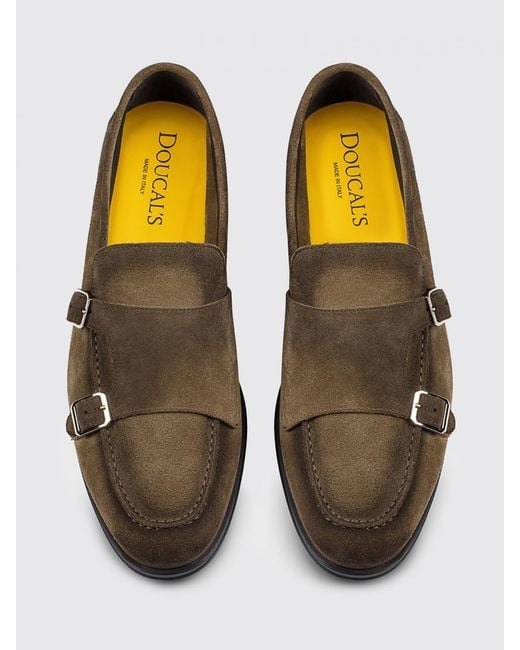 Doucal's Brown Suede Monk Strap Shoes for men