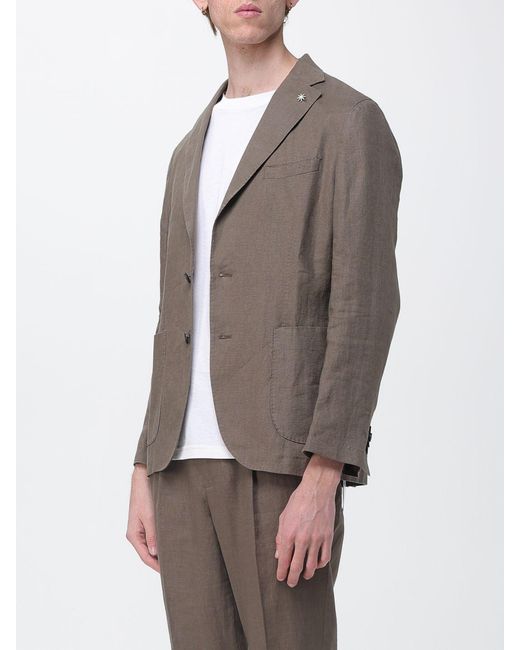 Manuel Ritz Gray Single Breasted Linen Blazer for men