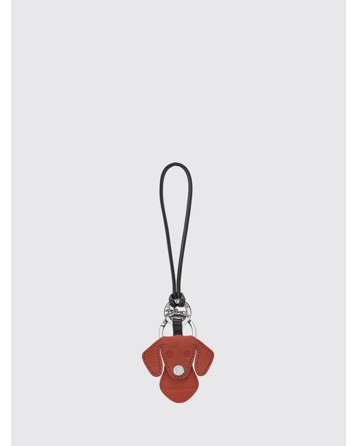 Longchamp White Dog Suede Leather Animal-Shaped Keychain With Ring