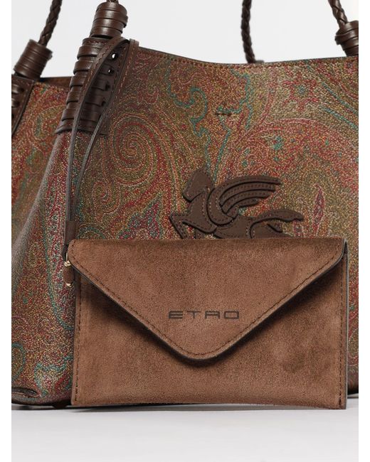 Etro Brown Libra Small Coated Cotton Paisley Jacquard Shopping Bag