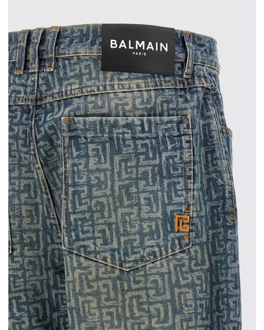 Balmain Blue Cotton Denim Monogram Jeans for men
