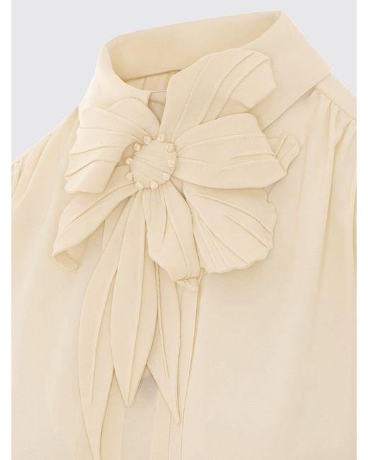 Valentino Natural Silk Shirt With Floral Appliqué And French Collar