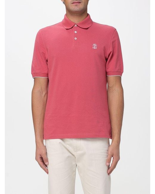 Brunello Cucinelli Red Cotton Polo Shirt With Logo for men