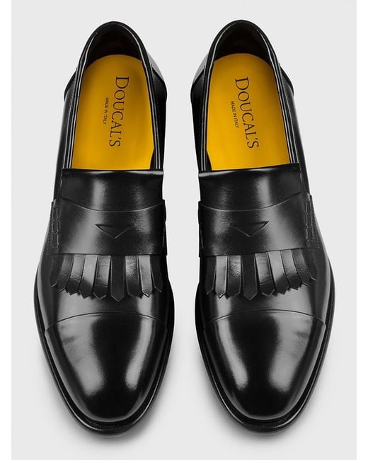 Doucal's Black Leather Loafers for men