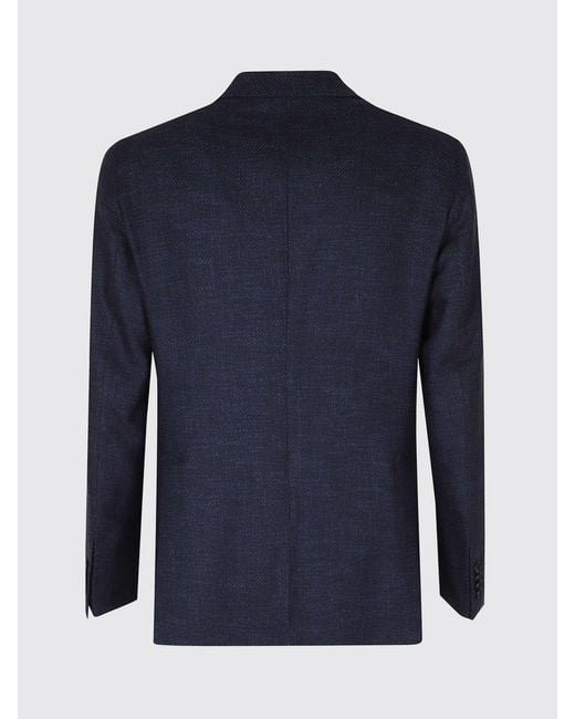 Tagliatore Blue Single-Breasted Wool-Blend Blazer With Peak Lapels for men