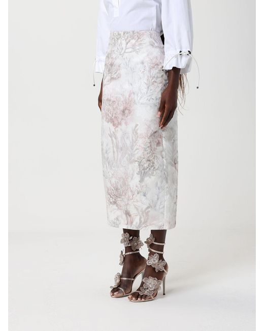 Max Mara White Gabardine And Organza Midi Skirt