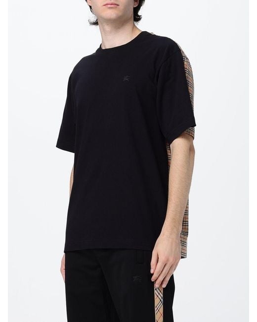 Burberry Black Ekd Logo Cotton T-Shirt With Vintage Check Details for men