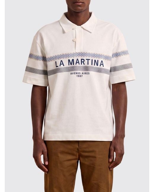 La Martina White Cotton Polo With Logo for men
