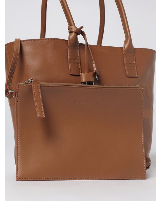 Hogan Brown Script Leather Bag