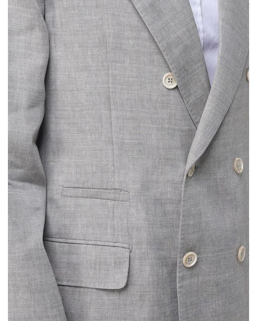 Brunello Cucinelli Gray Double-Breasted Linen And Virgin Wool Blend Blazer for men