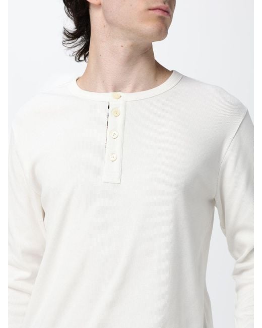 Burberry White Long-Sleeved Cotton Crewneck T-Shirt for men