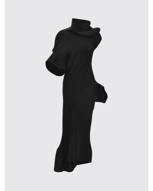 Issey Miyake Black Asymmetrical One-Shoulder Long Jersey Dress