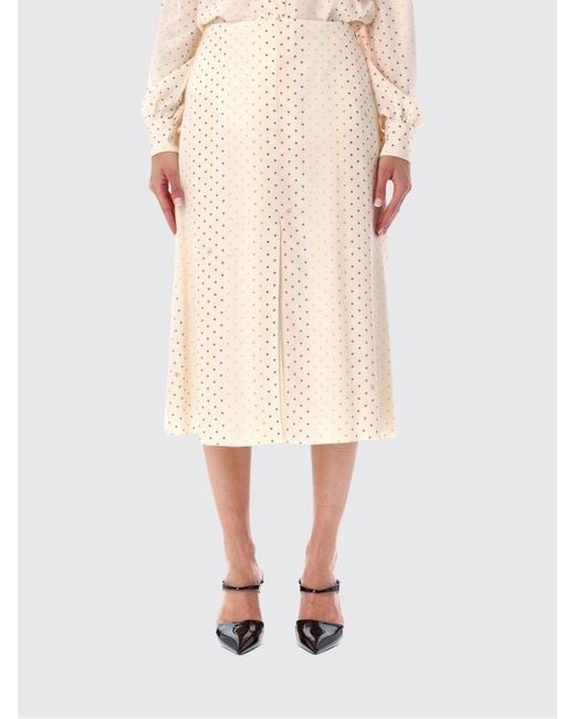 Valentino Garavani Natural Vlogo Signature Print Silk Midi Pencil Skirt