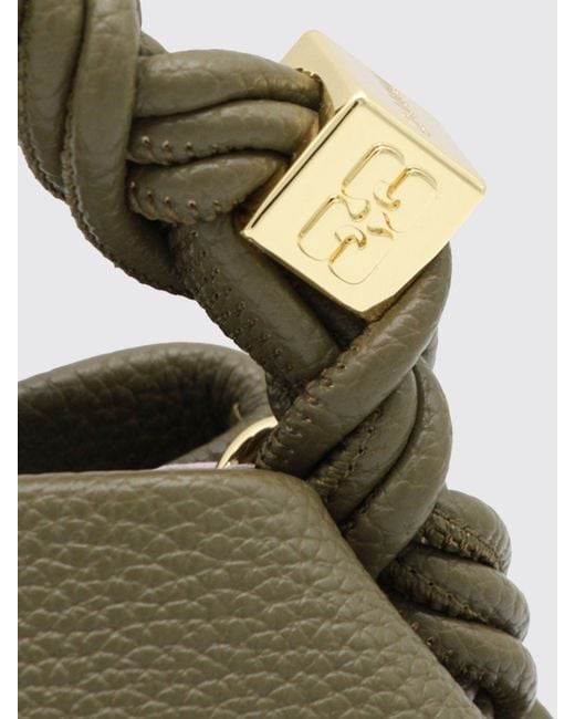 Ganni Green Butterfly Mini Recycled Leather Handbag With Braided Handle