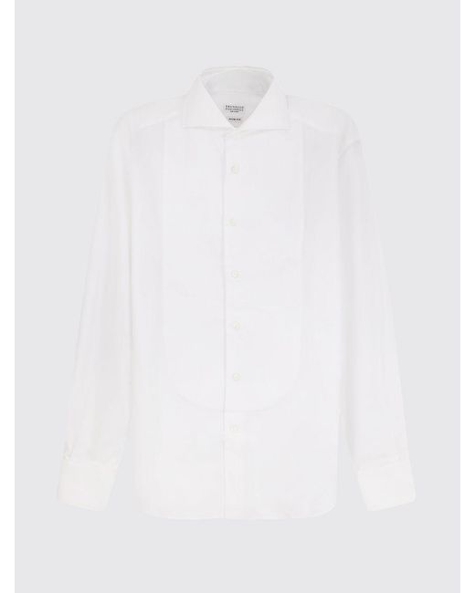 Brunello Cucinelli White Slim Fit Cotton Poplin Shirt for men