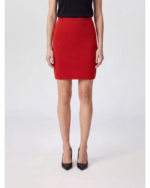 Fabiana Filippi Red High-Waisted Virgin Wool Pencil Mini Skirt