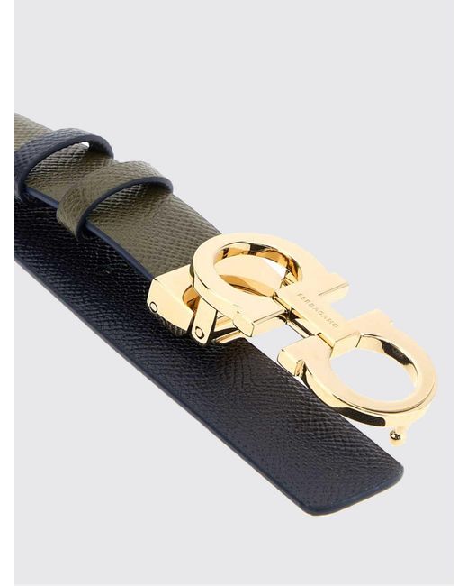 Ferragamo White Gancini Buckle Hammered Leather Belt