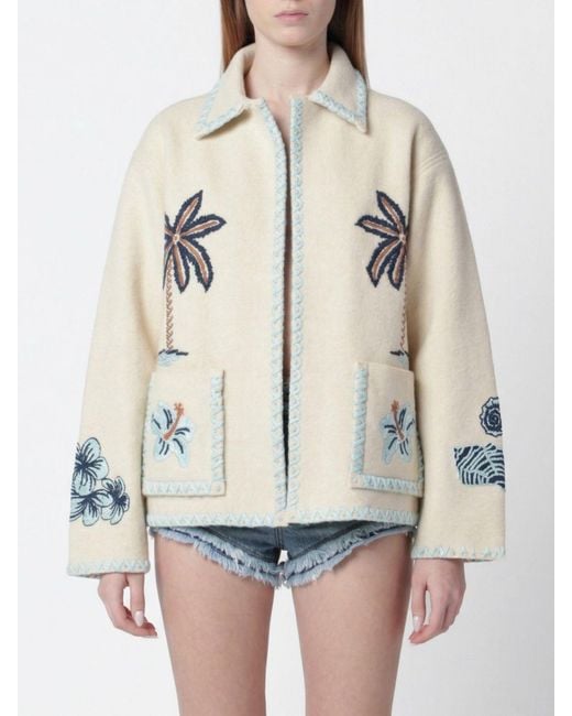 Alanui Natural Embroidered Virgin Wool Coat