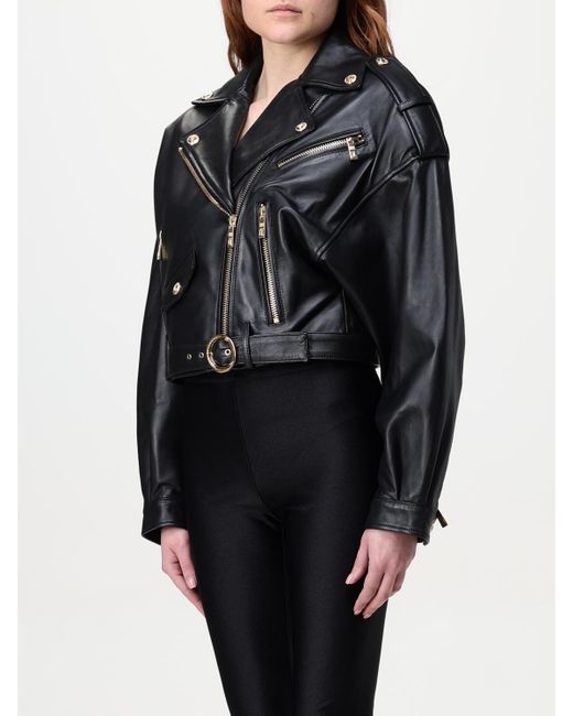 Just Cavalli Black Cropped Leather Moto Jacket