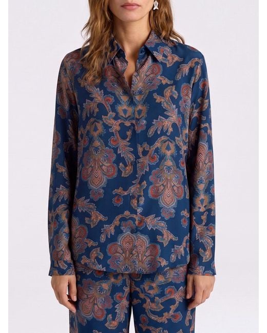 Momoní Blue Momon&Igrave Printed Silk Shirt