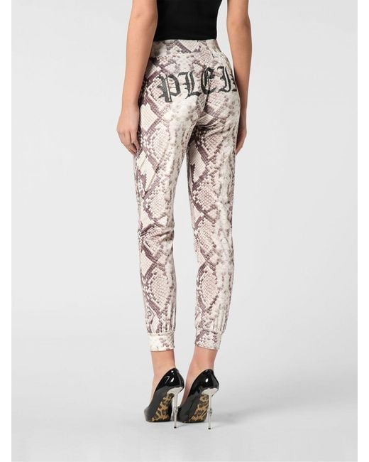 Philipp Plein Pink Python Print Skinny Jersey Joggers
