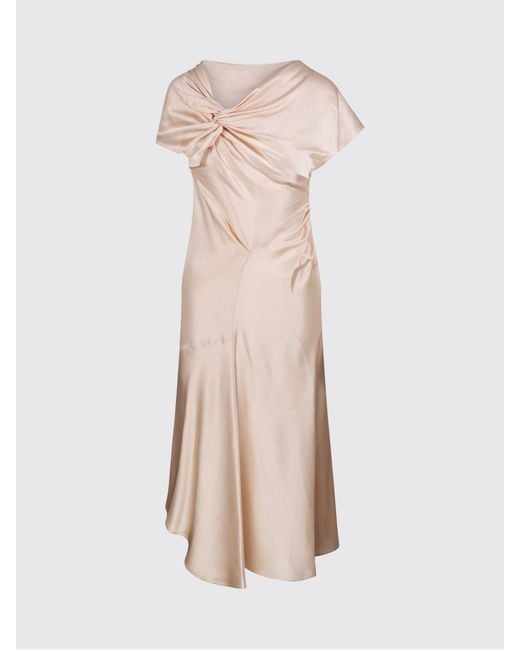 Victoria Beckham Natural Asymmetric Slim Fit Midi Dress With Short Sleeves