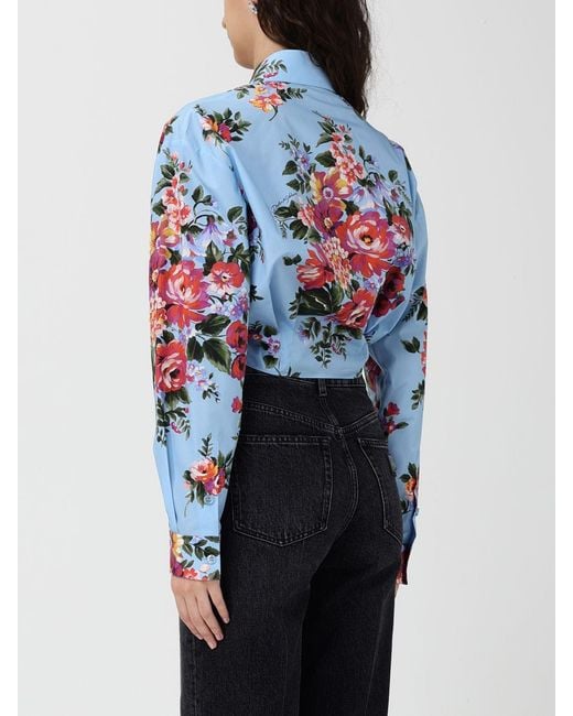 Dolce & Gabbana Blue Dolce &Amp Gabbana Cropped Poplin Shirt With Floral Print