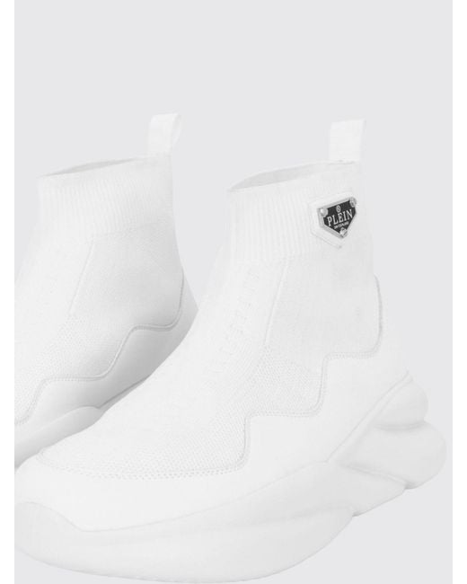 Philipp Plein White High-Top Slip-On Knit Sneakers With Sock Ankle for men