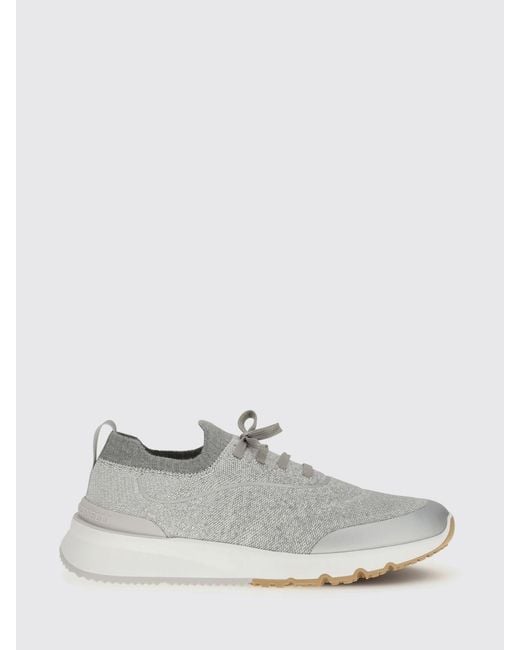 Brunello Cucinelli White Crochet Knit Sneakers for men