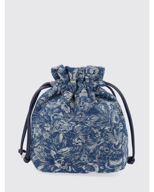 Ganni Blue Mini Floral Jacquard Cotton Bucket Bag