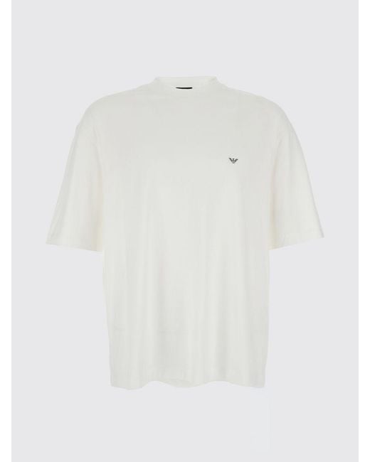 Emporio Armani White Relaxed Fit Cotton T-Shirt With Contrast Eagle Logo for men